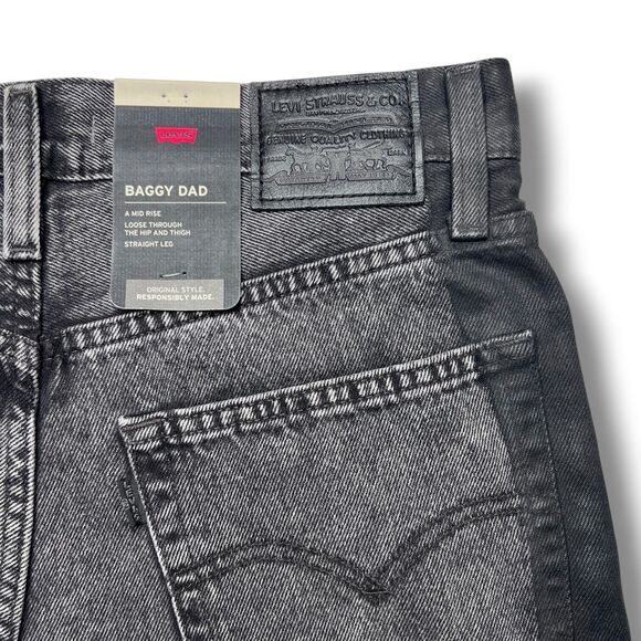 Levis Premium Womens Baggy Dad Denim Jeans 28 Black Gray Mid Rise Loose Relaxed - Picture 13 of 16
